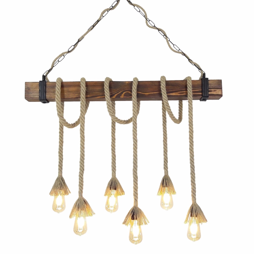 Lustre suspenso por cabo KUTUK 6xE27/40W/230V pinho
