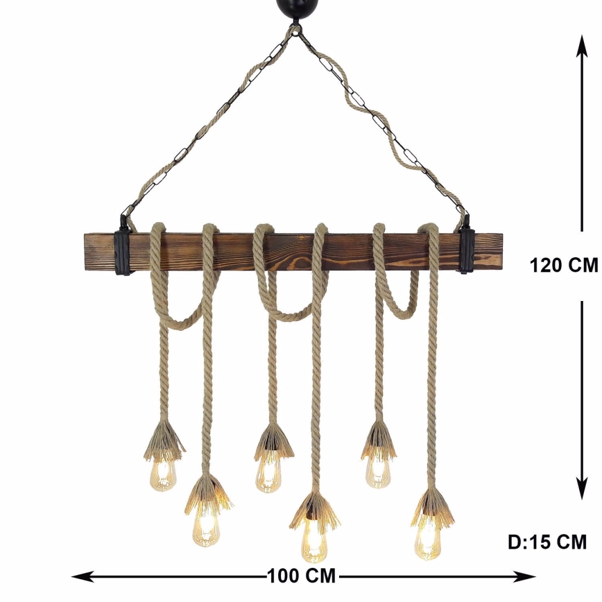 Lustre suspenso por cabo KUTUK 6xE27/40W/230V pinho