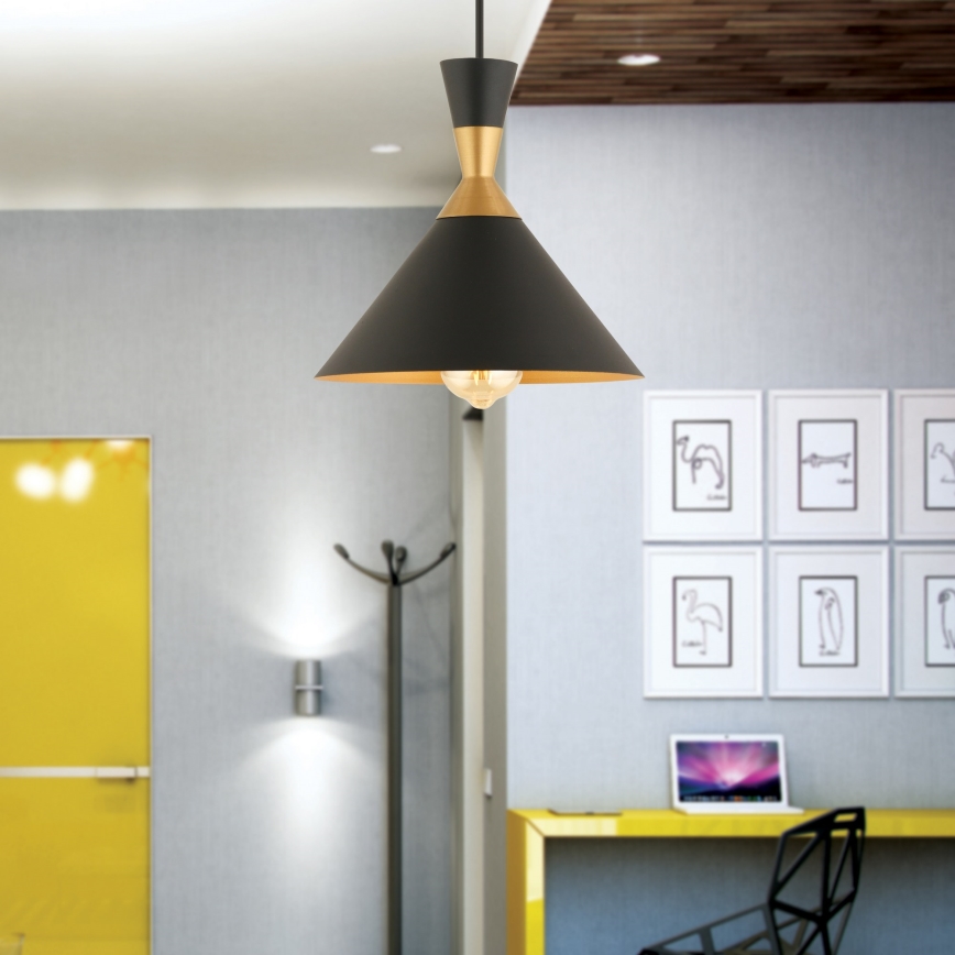 Lustre suspenso por cabo MONZA 1xE27/40W/230V Ø 25 cm preto/dourado