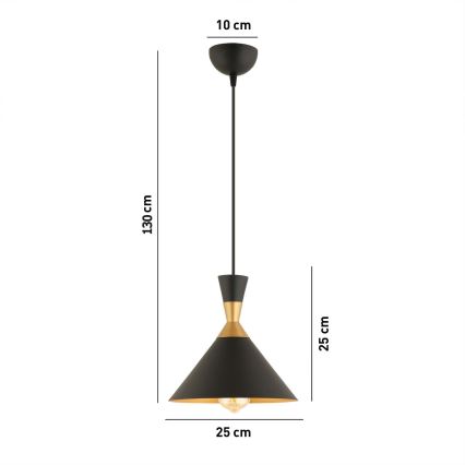 Lustre suspenso por cabo MONZA 1xE27/40W/230V Ø 25 cm preto/dourado