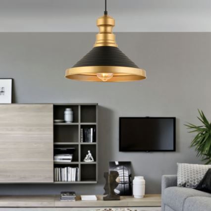 Lustre suspenso por cabo MONZA 1xE27/40W/230V Ø 30 cm preto/dourado
