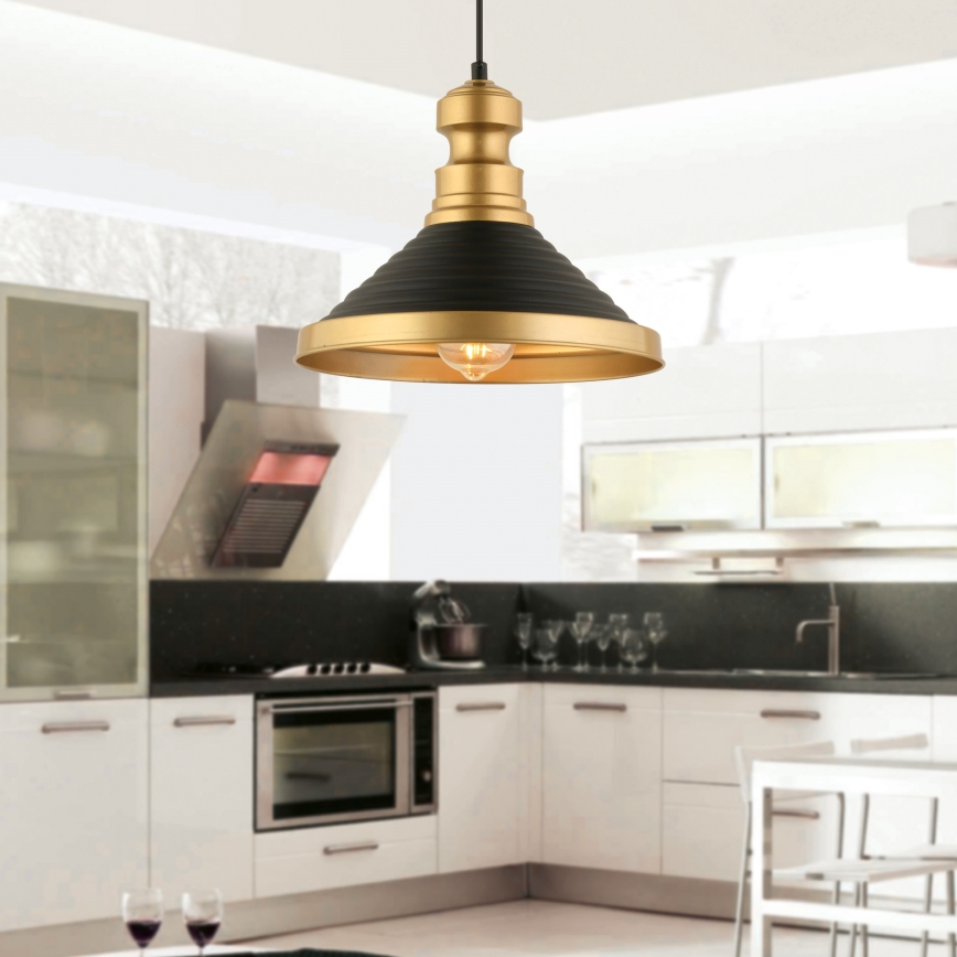 Lustre suspenso por cabo MONZA 1xE27/40W/230V Ø 30 cm preto/dourado