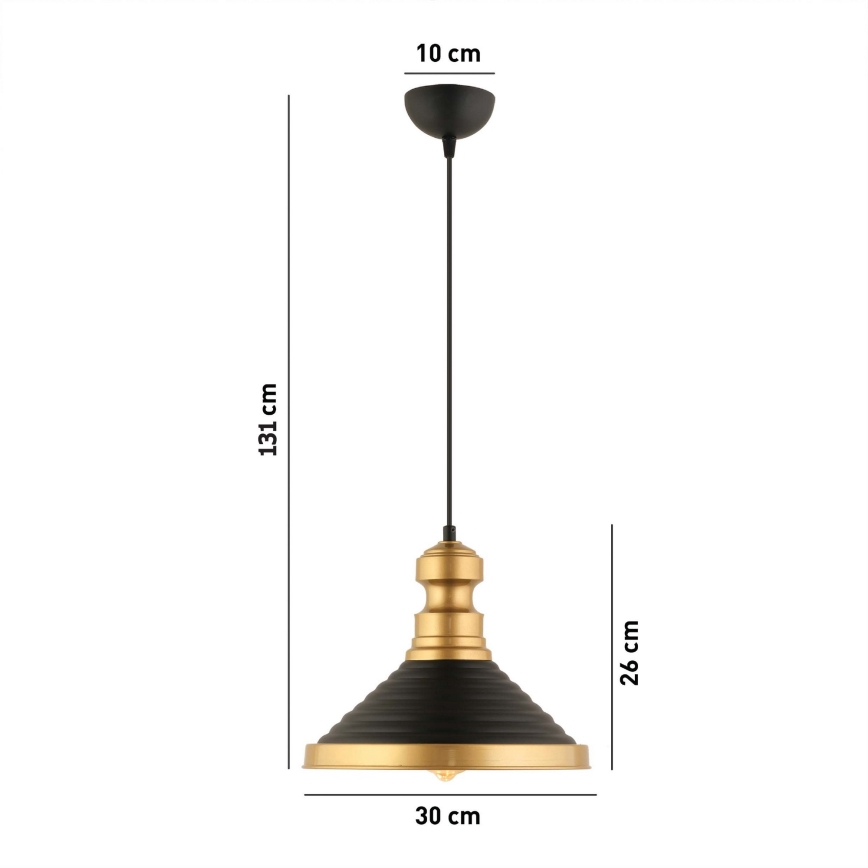 Lustre suspenso por cabo MONZA 1xE27/40W/230V Ø 30 cm preto/dourado