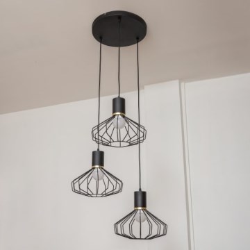 Lustre suspenso por cabo SOLANO 3xE27/15W/230V preto/dourado