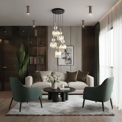 Lustre suspenso por cabo SOPHIA 5xE14/10W/230V preto/bege fumê