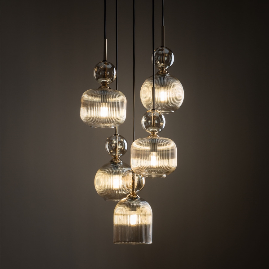 Lustre suspenso por cabo SOPHIA 5xE14/10W/230V preto/bege fumê