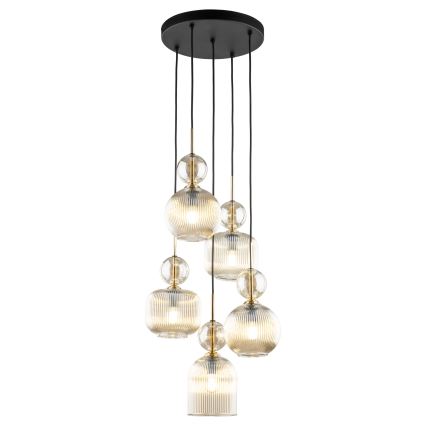 Lustre suspenso por cabo SOPHIA 5xE14/10W/230V preto/bege fumê