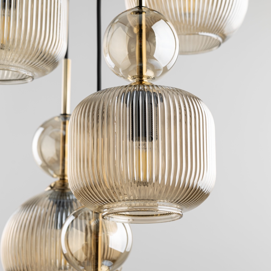 Lustre suspenso por cabo SOPHIA 5xE14/10W/230V preto/bege fumê