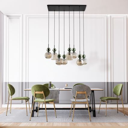 Lustre suspenso por cabo SOPHIA 8xE14/10W/230V preto/verde/bege fumê
