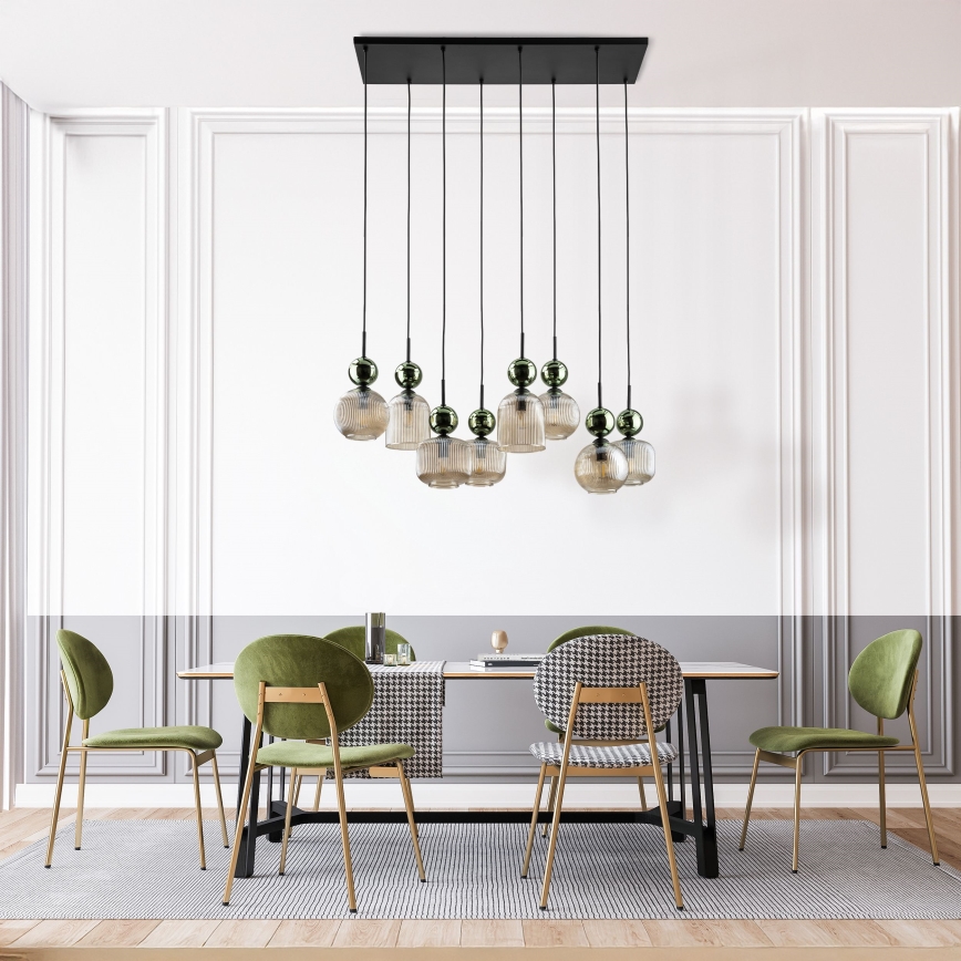 Lustre suspenso por cabo SOPHIA 8xE14/10W/230V preto/verde/bege fumê