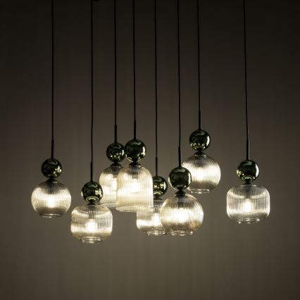 Lustre suspenso por cabo SOPHIA 8xE14/10W/230V preto/verde/bege fumê