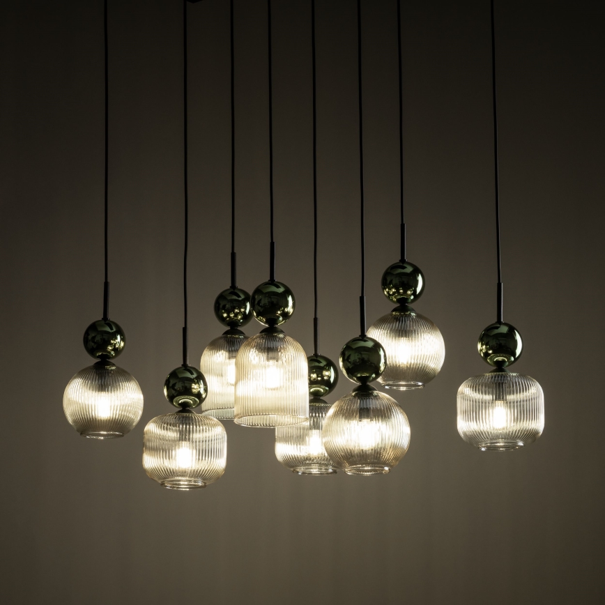 Lustre suspenso por cabo SOPHIA 8xE14/10W/230V preto/verde/bege fumê