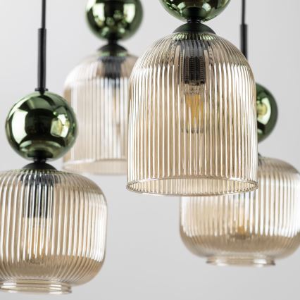 Lustre suspenso por cabo SOPHIA 8xE14/10W/230V preto/verde/bege fumê