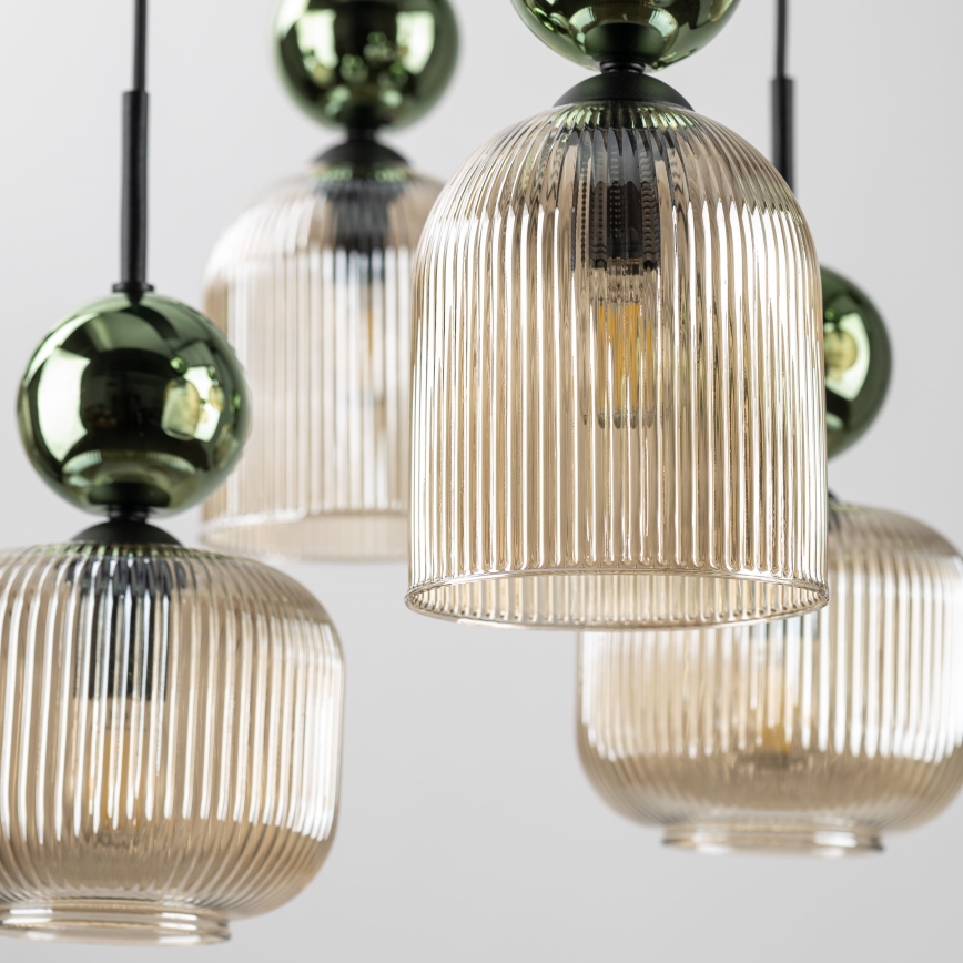 Lustre suspenso por cabo SOPHIA 8xE14/10W/230V preto/verde/bege fumê
