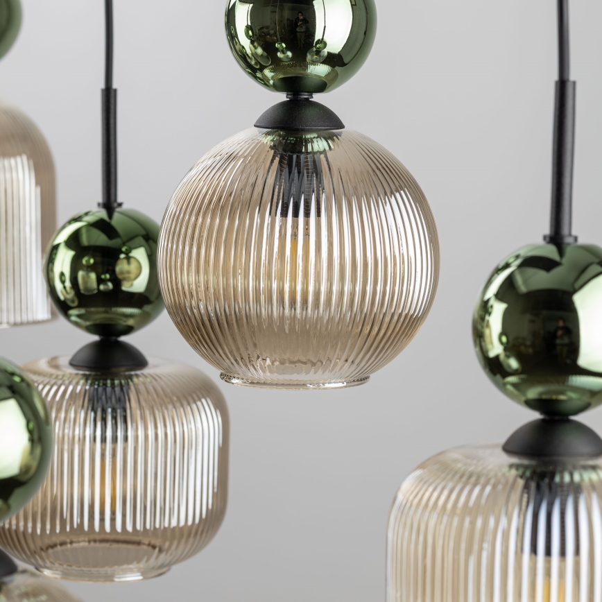 Lustre suspenso por cabo SOPHIA 8xE14/10W/230V preto/verde/bege fumê