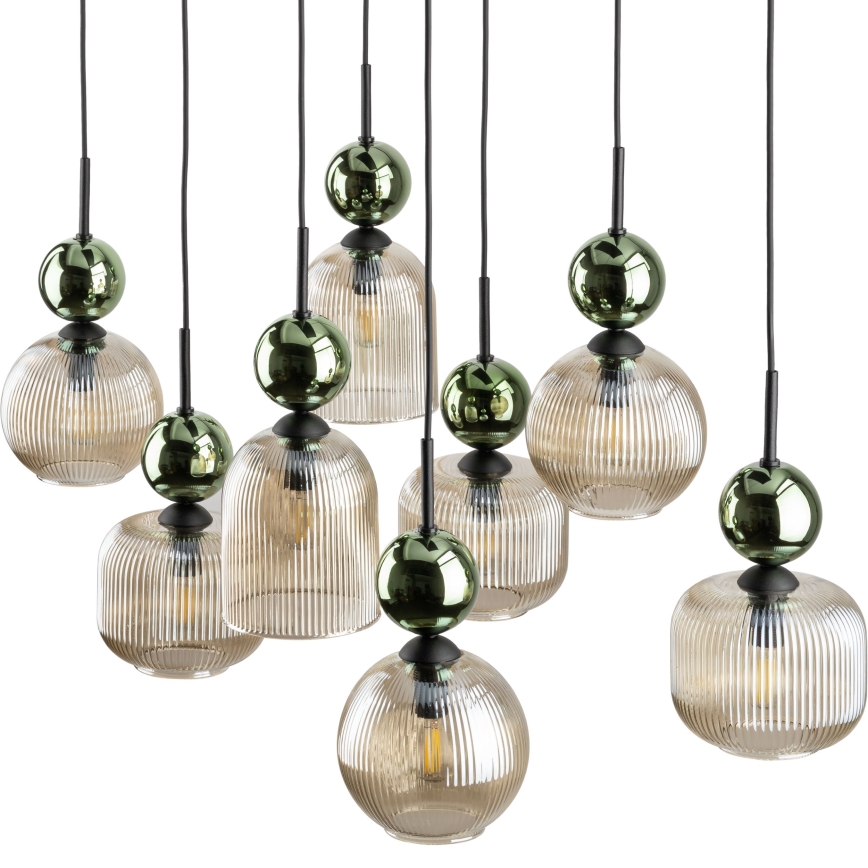 Lustre suspenso por cabo SOPHIA 8xE14/10W/230V preto/verde/bege fumê