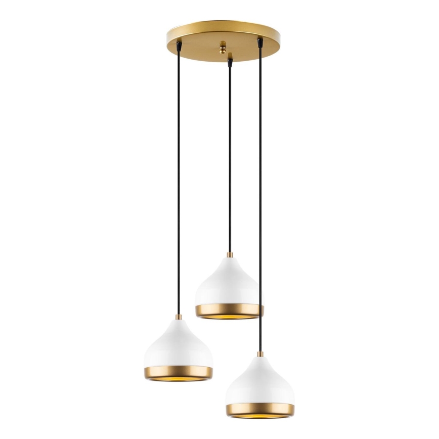 Lustre suspenso por cabo YILDO 3xE27/40W/230V branco/dourado