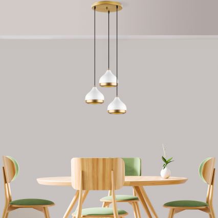 Lustre suspenso por cabo YILDO 3xE27/40W/230V branco/dourado