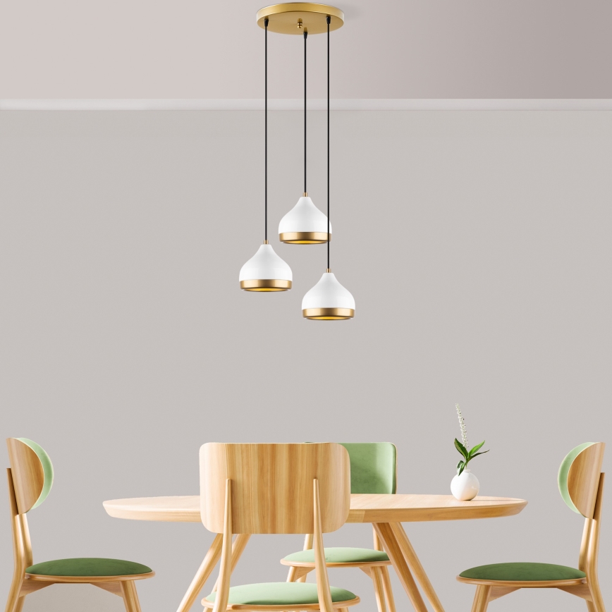 Lustre suspenso por cabo YILDO 3xE27/40W/230V branco/dourado