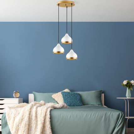 Lustre suspenso por cabo YILDO 3xE27/40W/230V branco/dourado