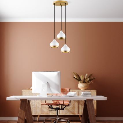 Lustre suspenso por cabo YILDO 3xE27/40W/230V branco/dourado
