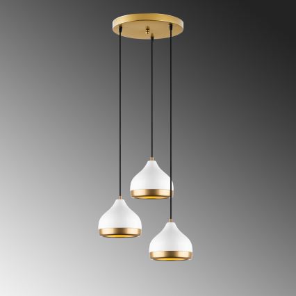 Lustre suspenso por cabo YILDO 3xE27/40W/230V branco/dourado