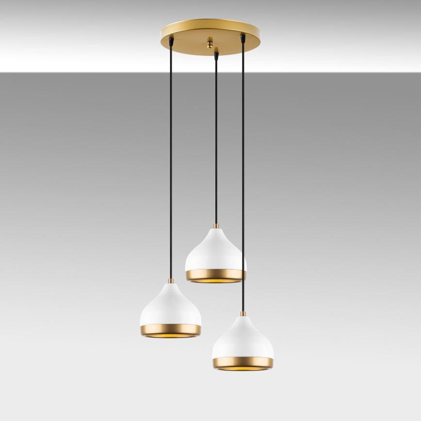 Lustre suspenso por cabo YILDO 3xE27/40W/230V branco/dourado