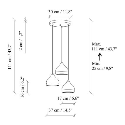 Lustre suspenso por cabo YILDO 3xE27/40W/230V branco/dourado