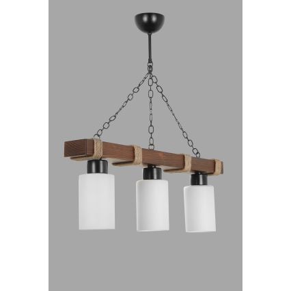 Lustre suspenso por corrente JASMIN 3xE27/40W/230V castanho/branco