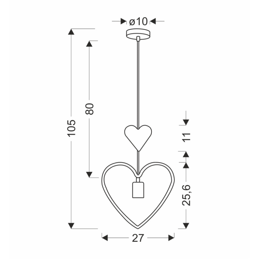 Lustres infantis HEART 1xE27/20W/230V rosa/branco
