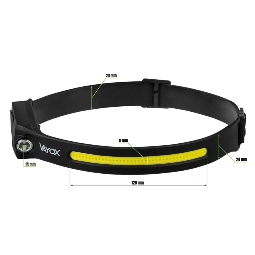 Luz de cabeça regulável com sensor 2xLED/5V IP44 350 brilhante 1200 mAh