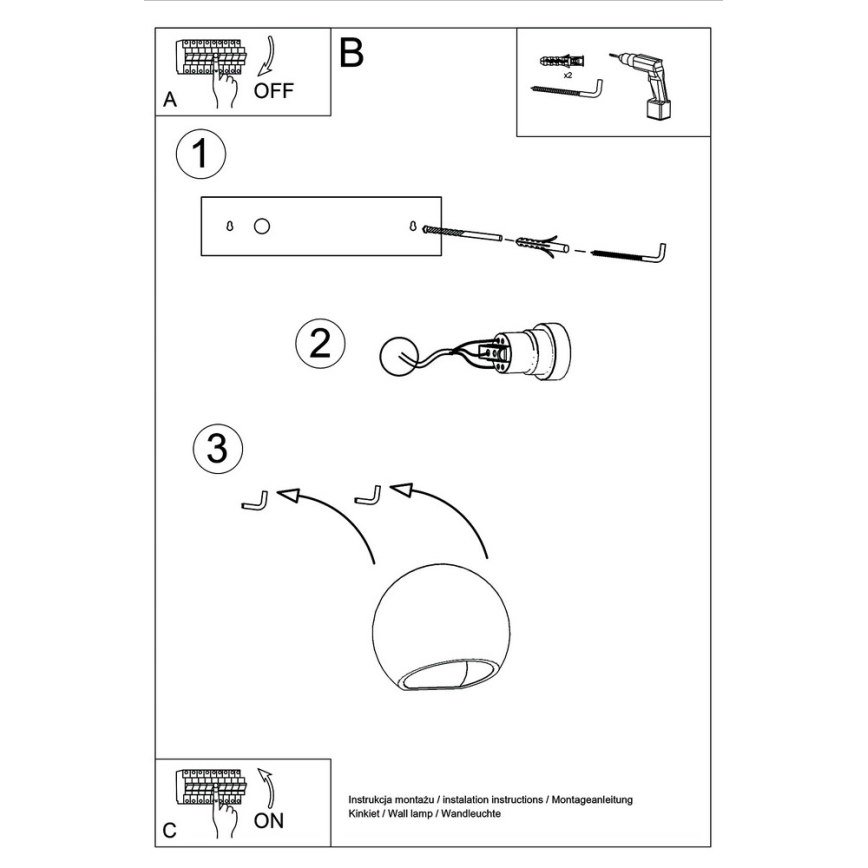 Luz de parede GLOBE 1xE27/60W/230V branco