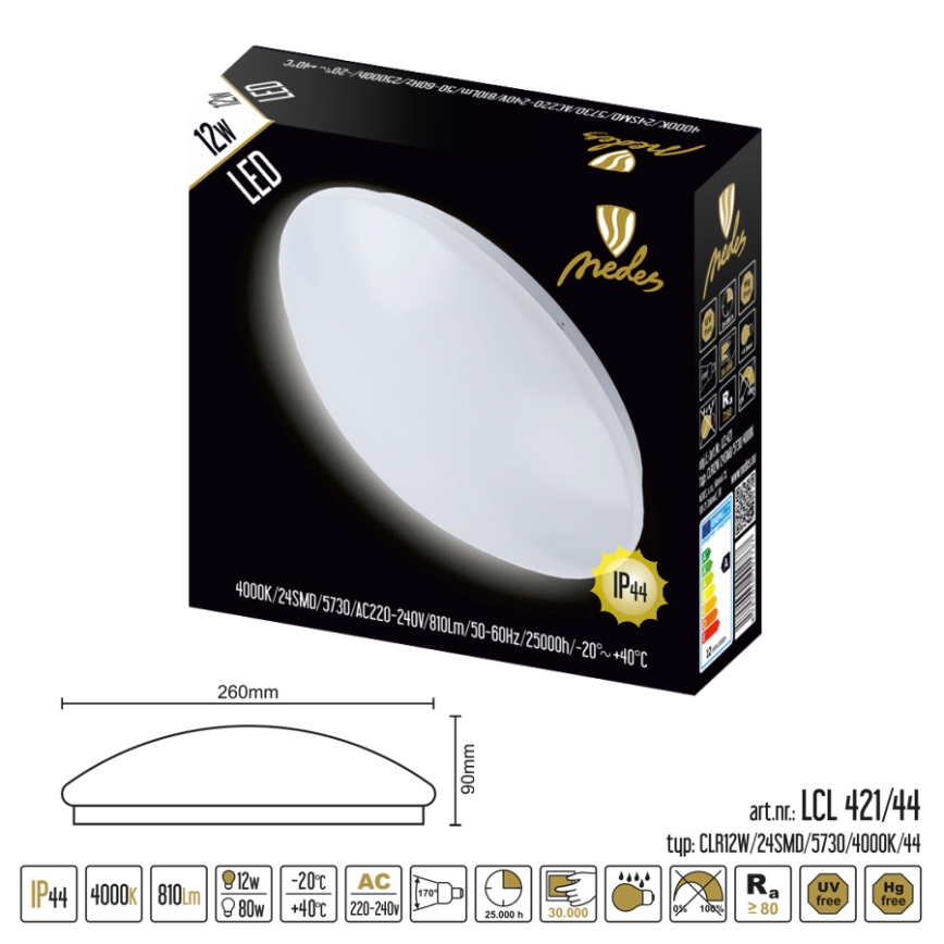 Luz de teto de casa de banho LED LED/12W/230V IP44