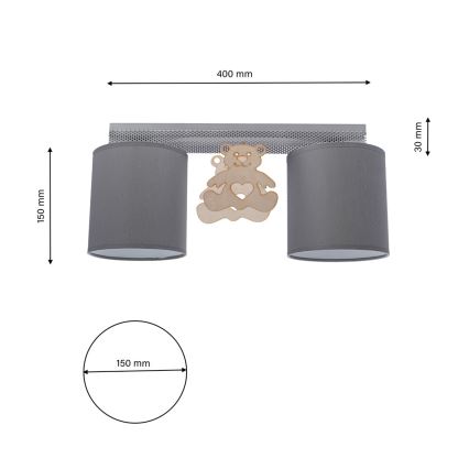 Luz de teto de criança BEAR 2xE27/60W/230V