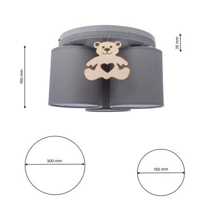 Luz de teto de criança BEAR 3xE27/60W/230V