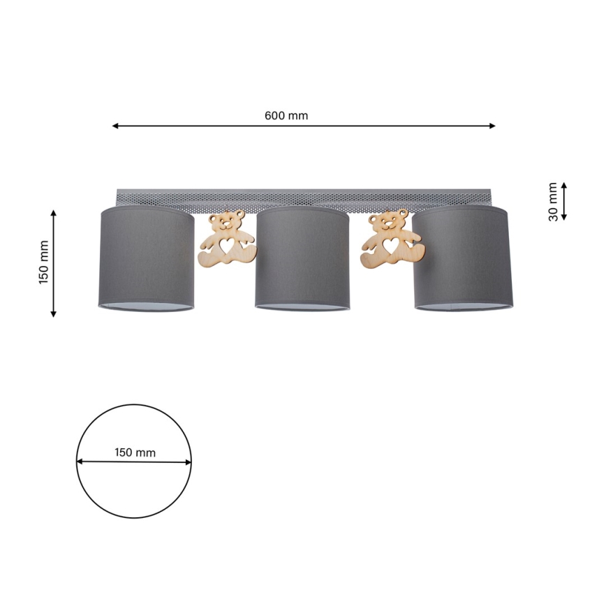 Luz de teto de criança BEAR 3xE27/60W/230V