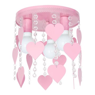 Luz de teto de criança ELZA hearts 3xE27/60W/230V rosa