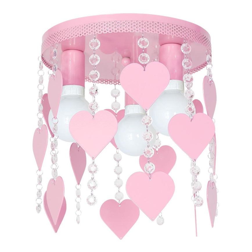 Luz de teto de criança ELZA hearts 3xE27/60W/230V rosa
