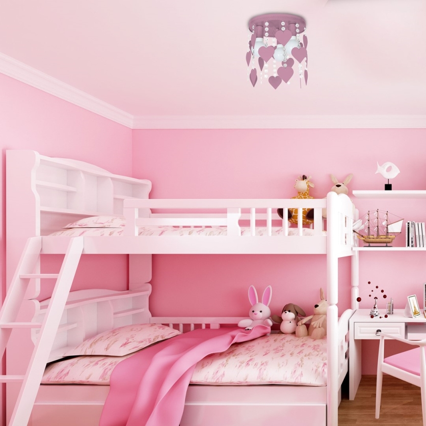 Luz de teto de criança ELZA hearts 3xE27/60W/230V rosa