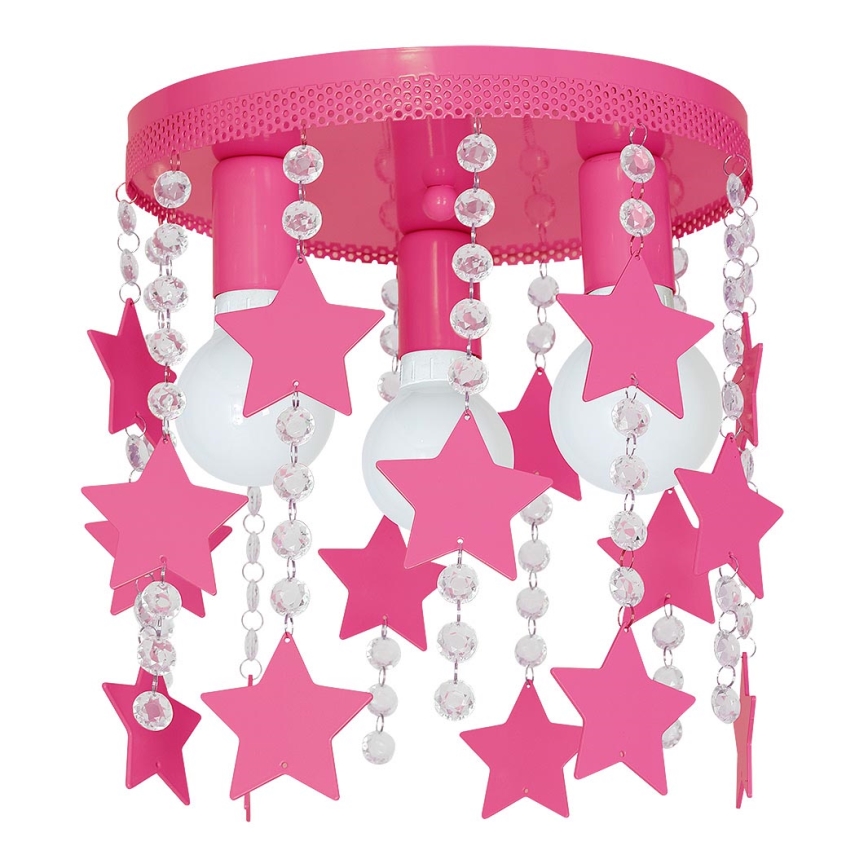 Luz de teto de criança ELZA stars 3xE27/60W/230V rosa escuro
