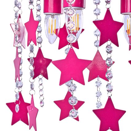 Luz de teto de criança ELZA stars 3xE27/60W/230V rosa escuro