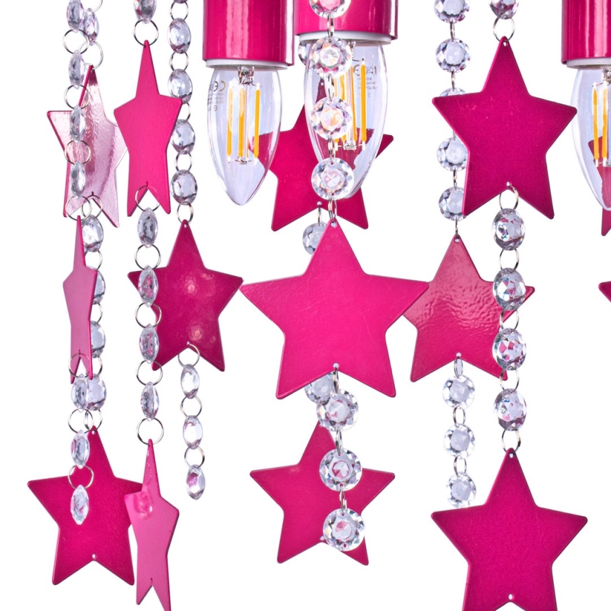 Luz de teto de criança ELZA stars 3xE27/60W/230V rosa escuro