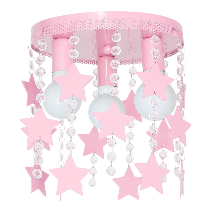 Luz de teto de criança ELZA stars 3xE27/60W/230V rosa