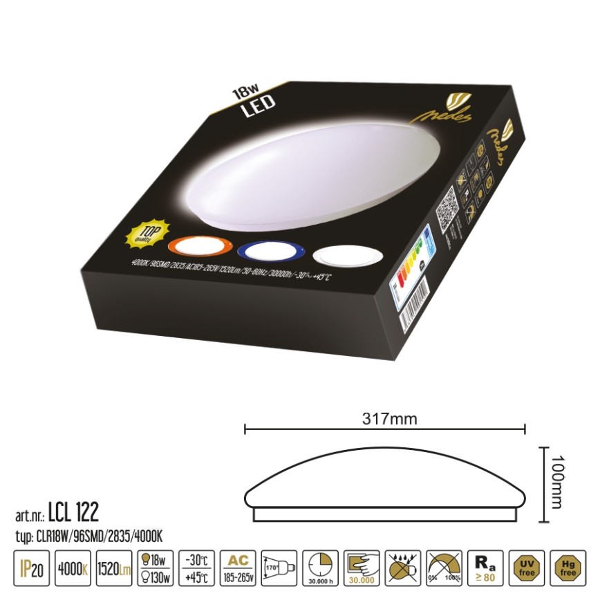 Luz de teto LED LED/18W/230V