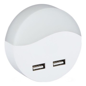 Luz LED noturna com sensor de anoitecer 2xUSB LED/0,45W/230V 3000K