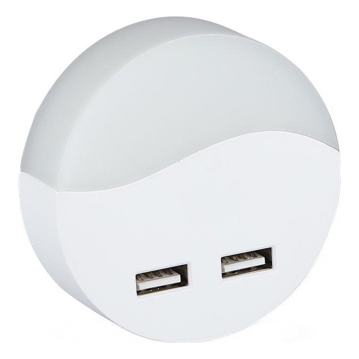 Luz LED noturna com sensor de anoitecer 2xUSB LED/0,45W/230V 3000K