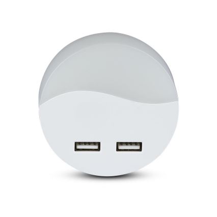 Luz LED noturna com sensor de anoitecer 2xUSB LED/0,45W/230V 3000K