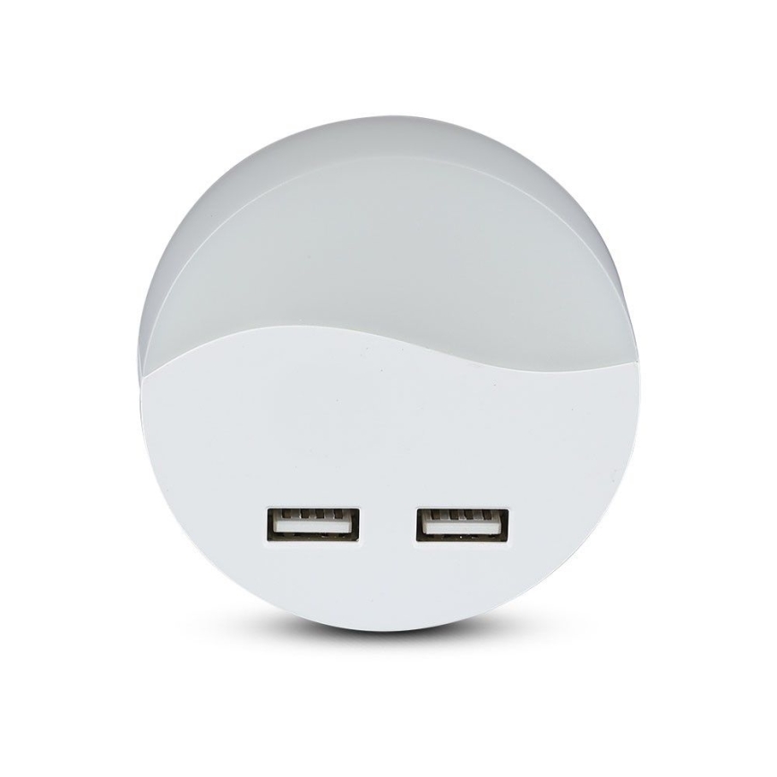 Luz LED noturna com sensor de anoitecer 2xUSB LED/0,45W/230V 3000K