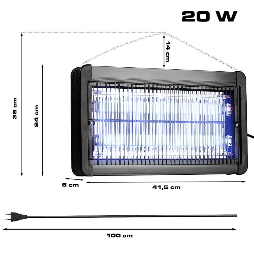 Máquina elétrica para matar insetos 2x10W/230V 100 m²