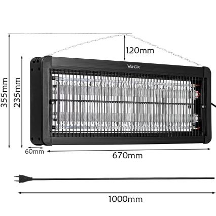 Máquina elétrica para matar insetos 2x20W/230V 180 m²